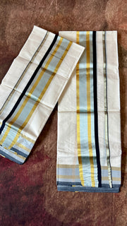 Set mundu gold silver and Black color thread weave