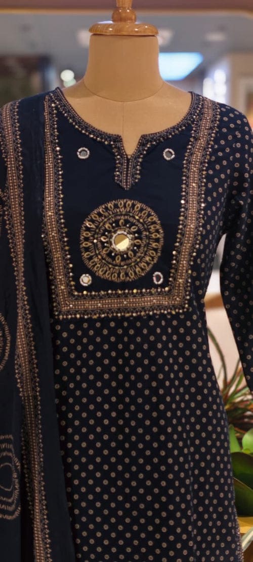 Navy blue cotton kurti with bottom dupatta
