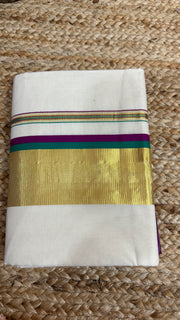Set saree with copper sulfate blue , majenta and gold border