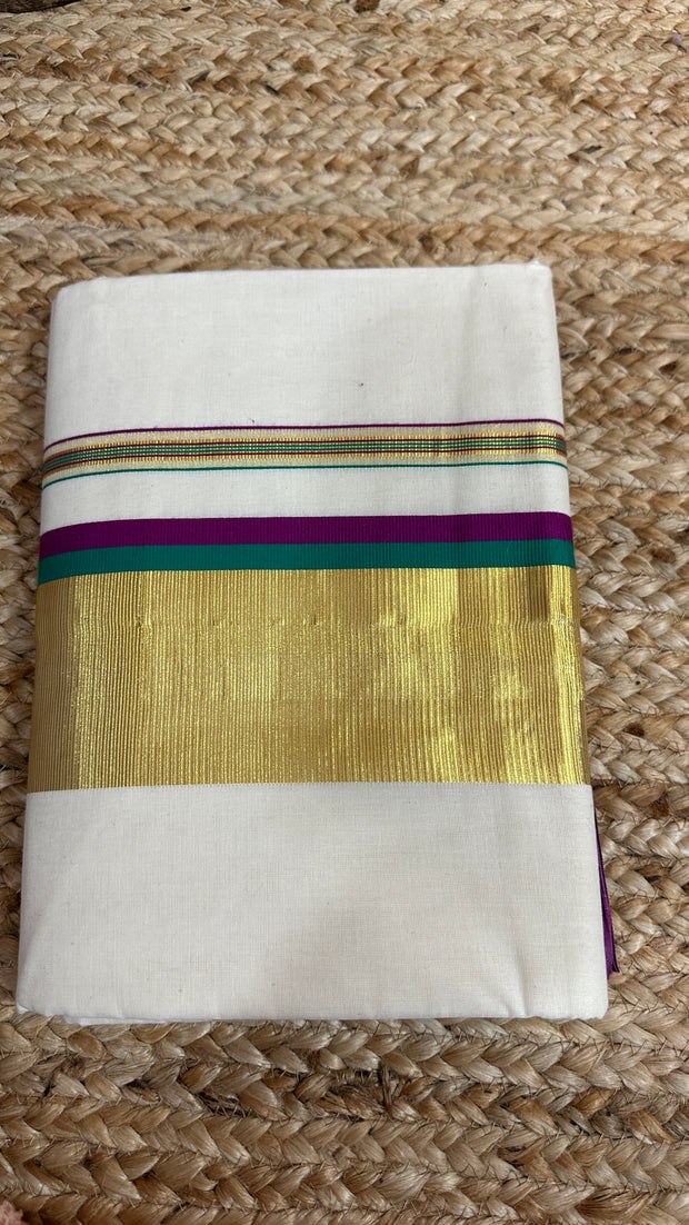 Set saree with copper sulfate blue , majenta and gold border