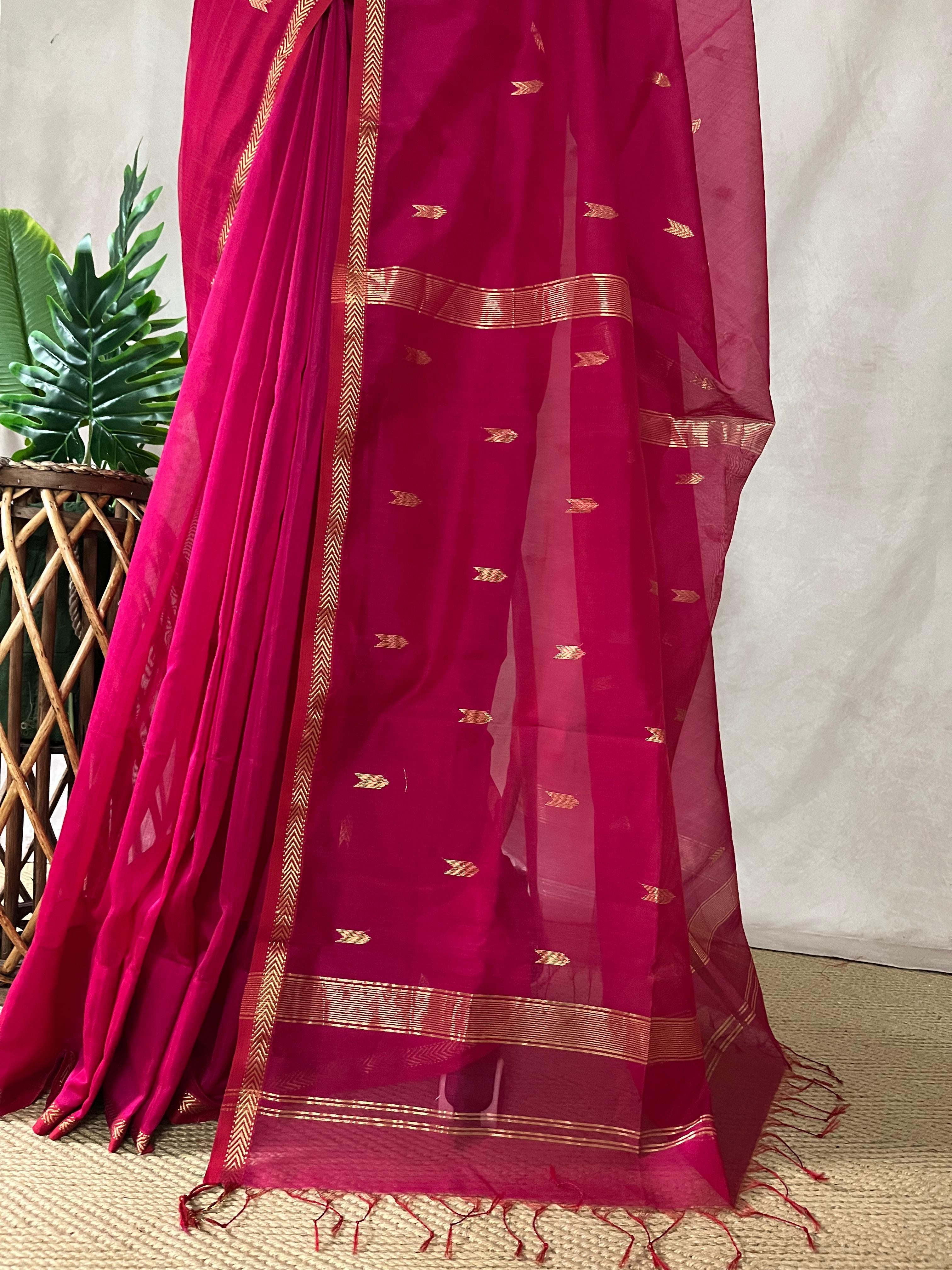 Pure Pink Maheshwari silk saree with stitched blouse