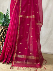 Pure Pink Maheshwari silk saree with stitched blouse