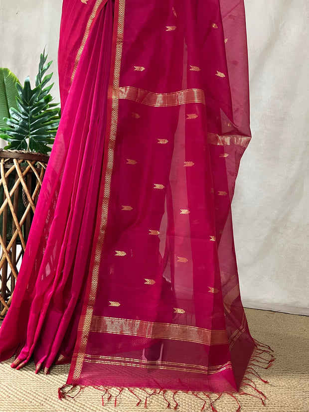 Pure Pink Maheshwari silk saree with stitched blouse