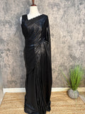 Shimmer crepe saree with scallop border, with stitched blouse