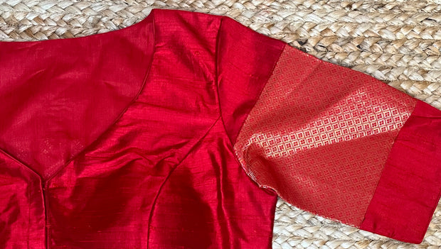 Red raw silk blouse