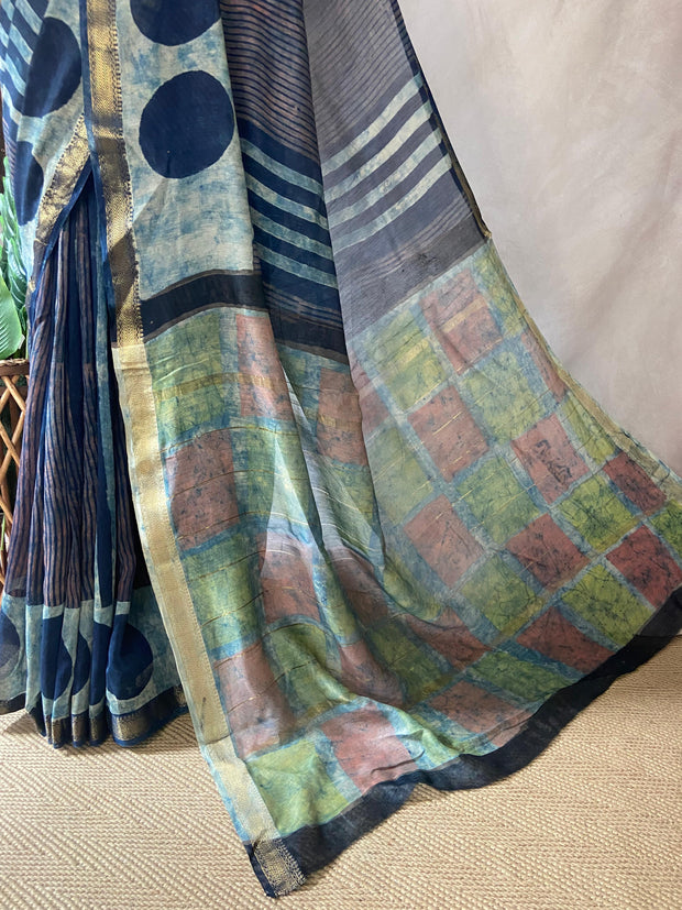 Nashpal Maheshwari cotton saree, Hand block printed with Natural dye