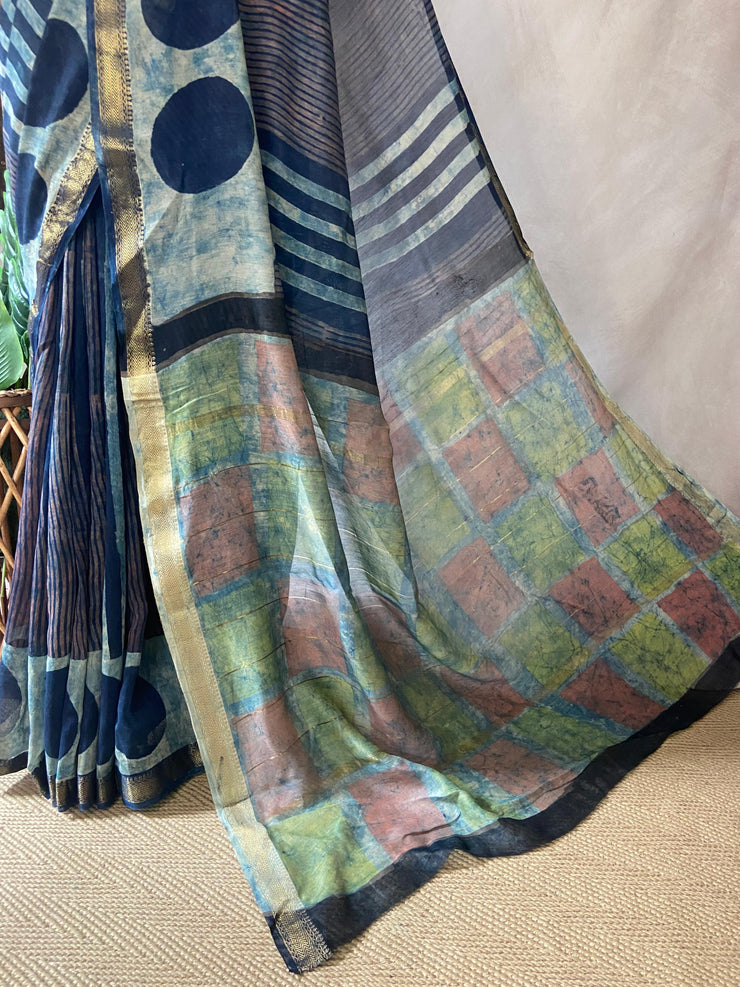 Nashpal Maheshwari cotton saree, Hand block printed with Natural dye