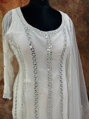 white short top with mirror work and palazzo