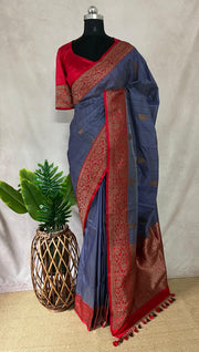 Pure silk Tussar Banarsi saree with stitched blouse