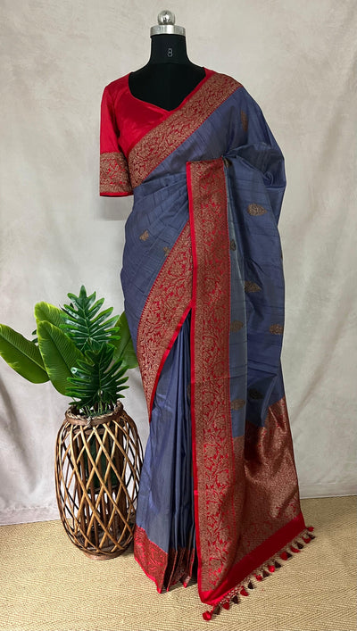 Pure silk Tussar Banarsi saree with stitched blouse
