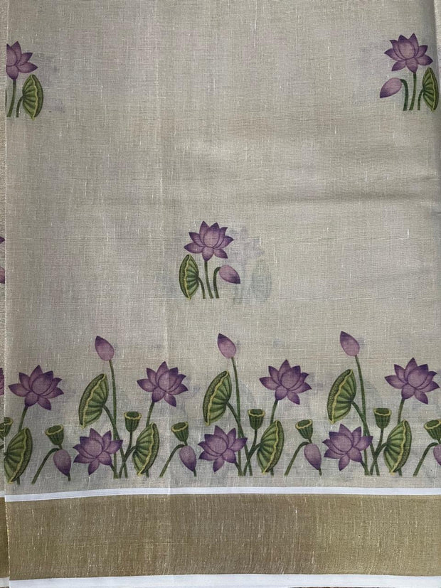 Cotton tissue floral digital printed set saree