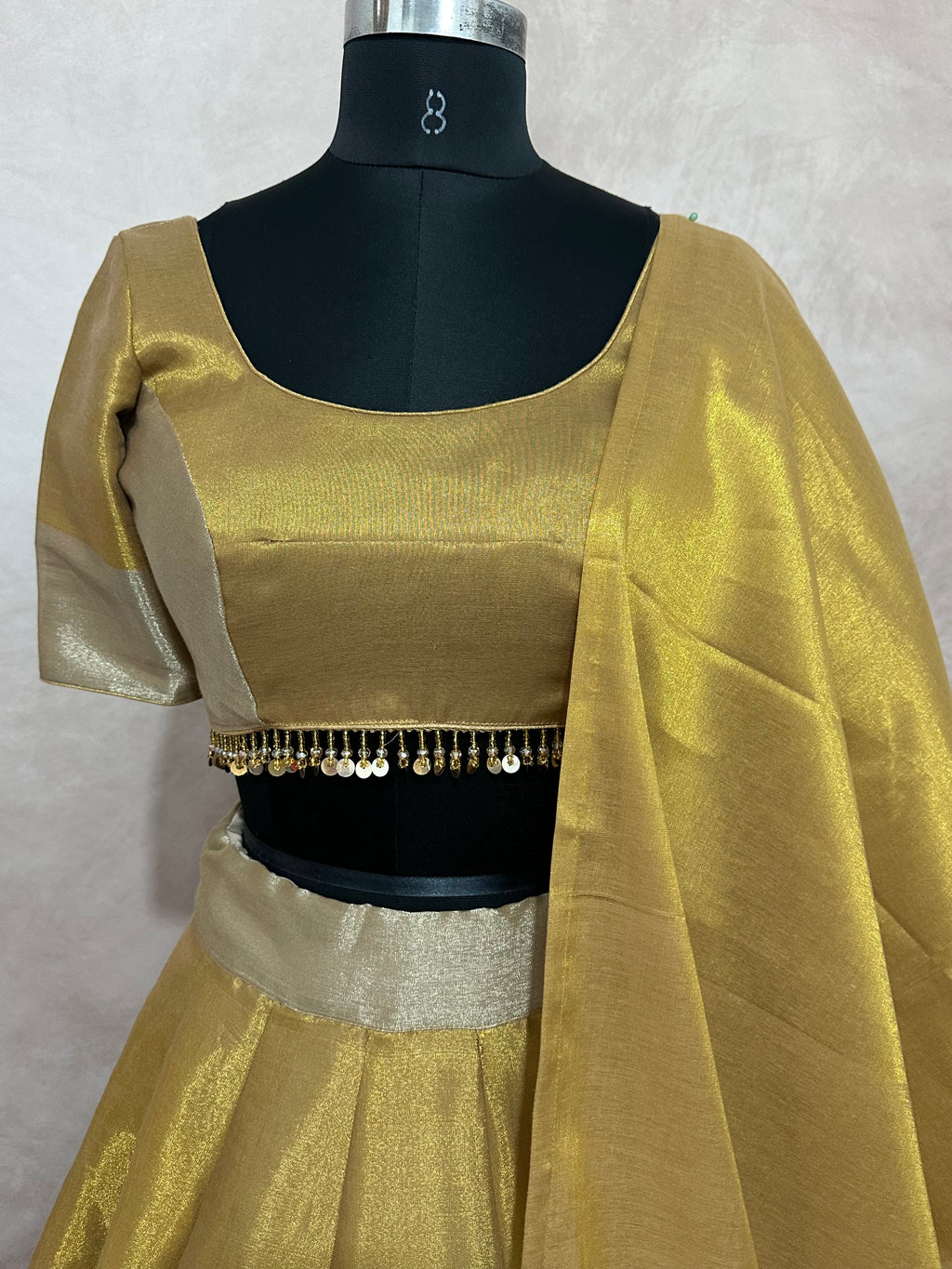 Cotton tissue 8m flare skirt, blouse and dupatta
