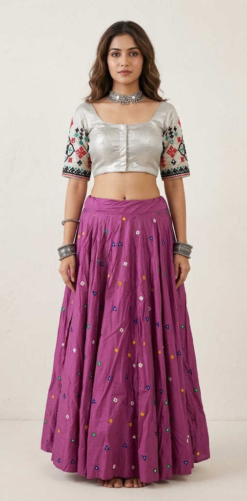 8 m flare navrathri skirt with foil mirror