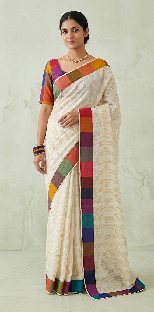Madras kattam set saree with stitched blouse