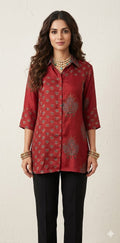 Pure Modal silk shirt with hand block print