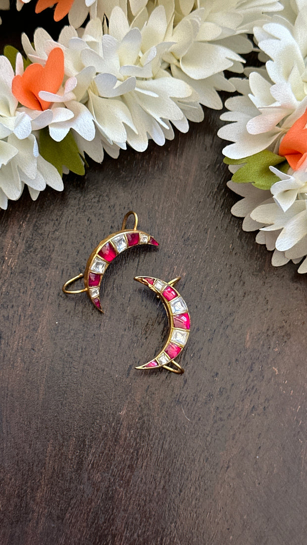 Ruby Red and White kundan stone ear cuff