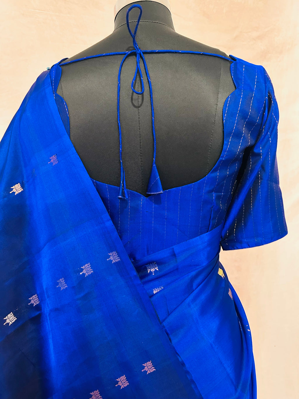 Blue pure Kanchivaram soft silk saree with stitched blouse