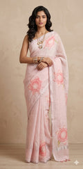 Linen floral digital Printed saree , with BP
