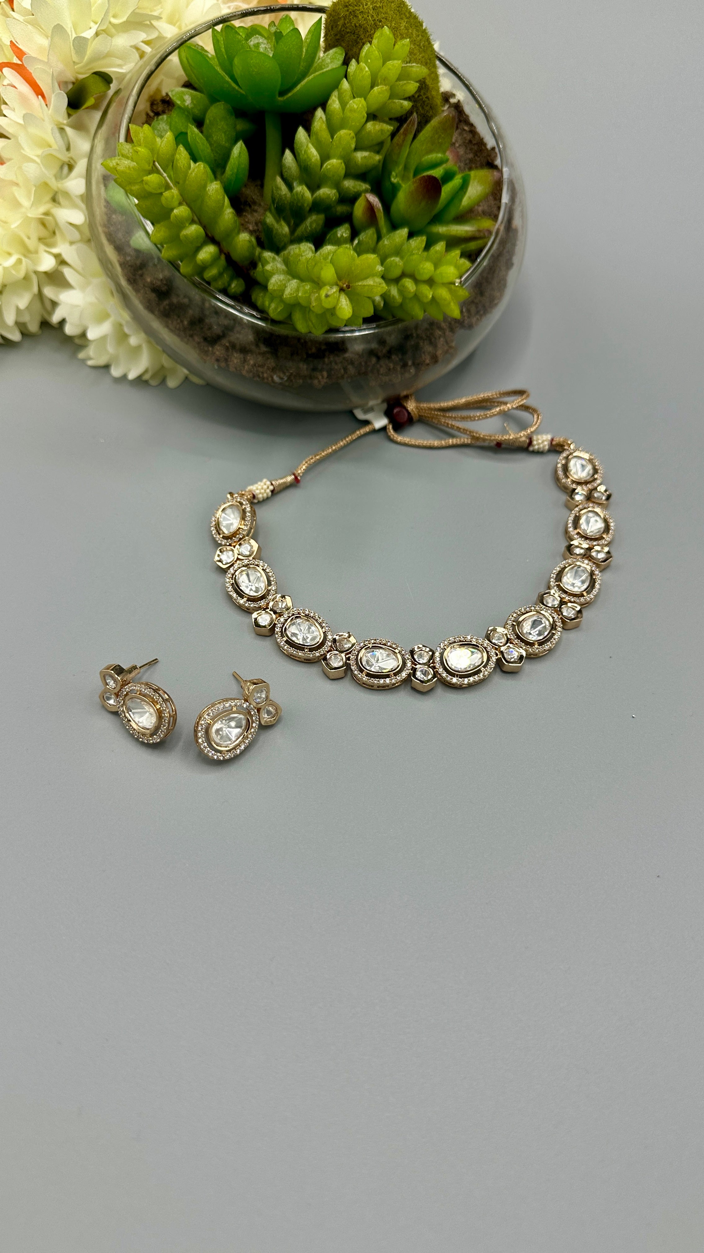 Moissanite stone necklace with earring
