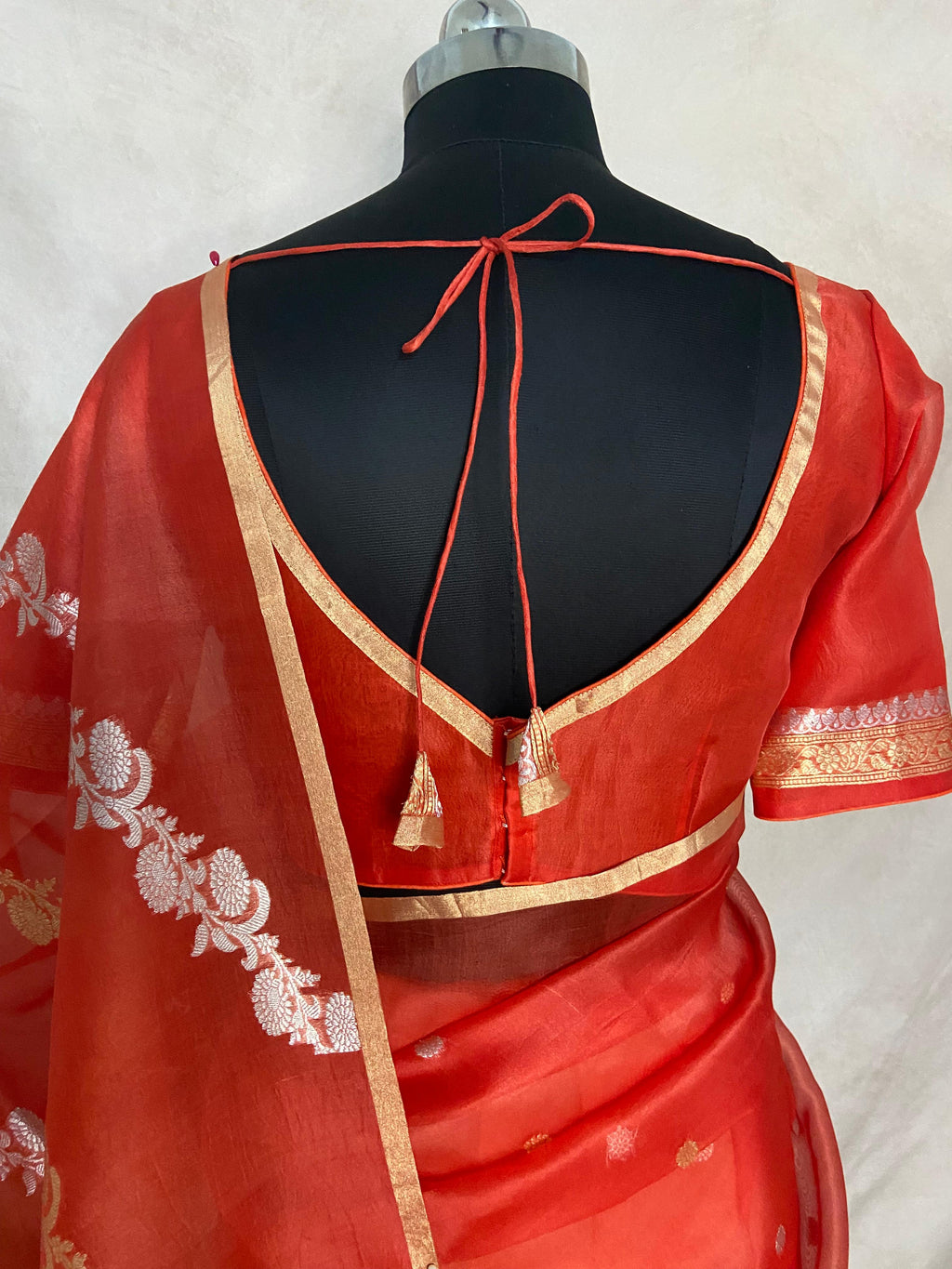 Pure organza silk saree with stitched blouse