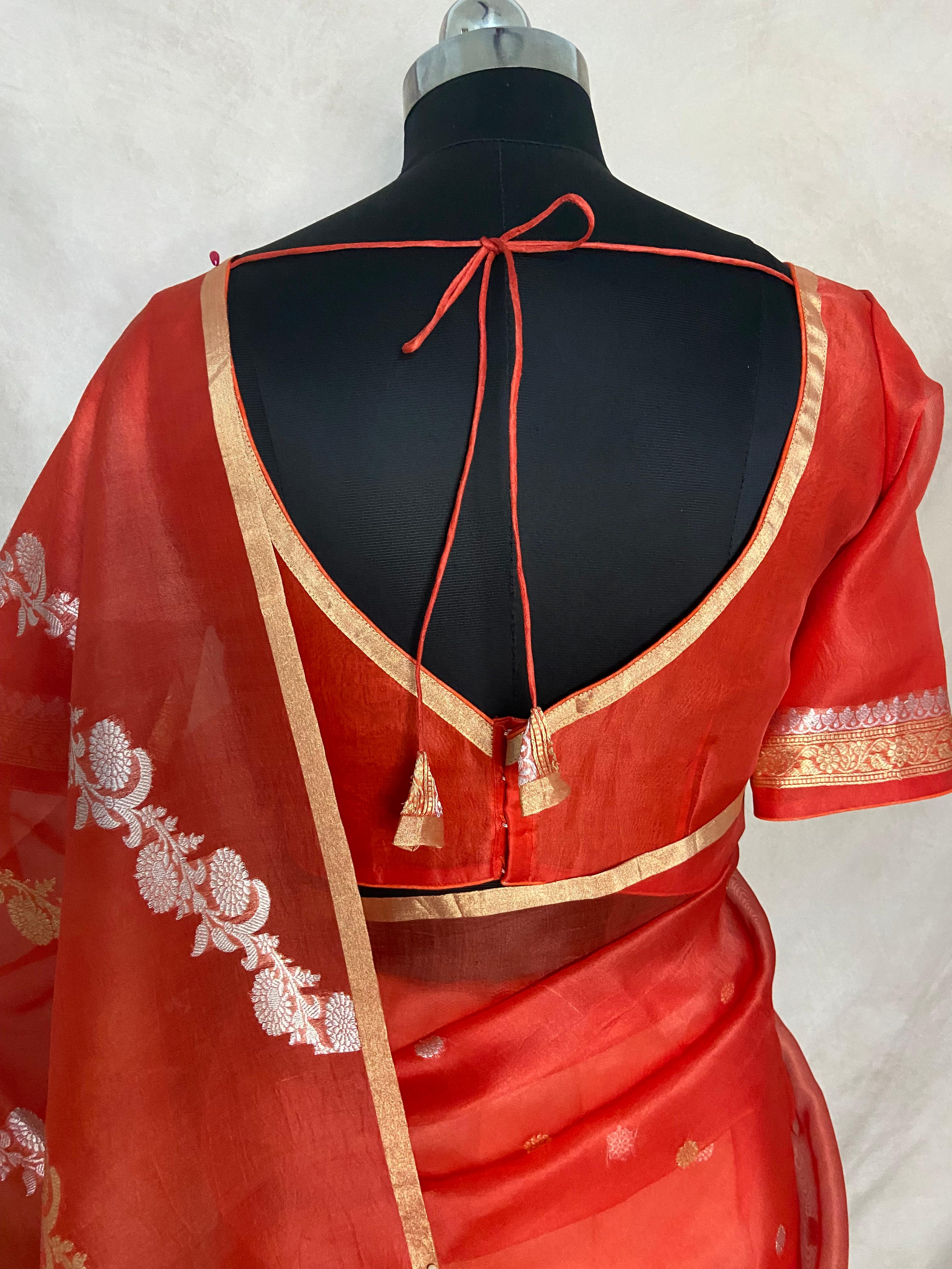 Pure organza silk saree with stitched blouse
