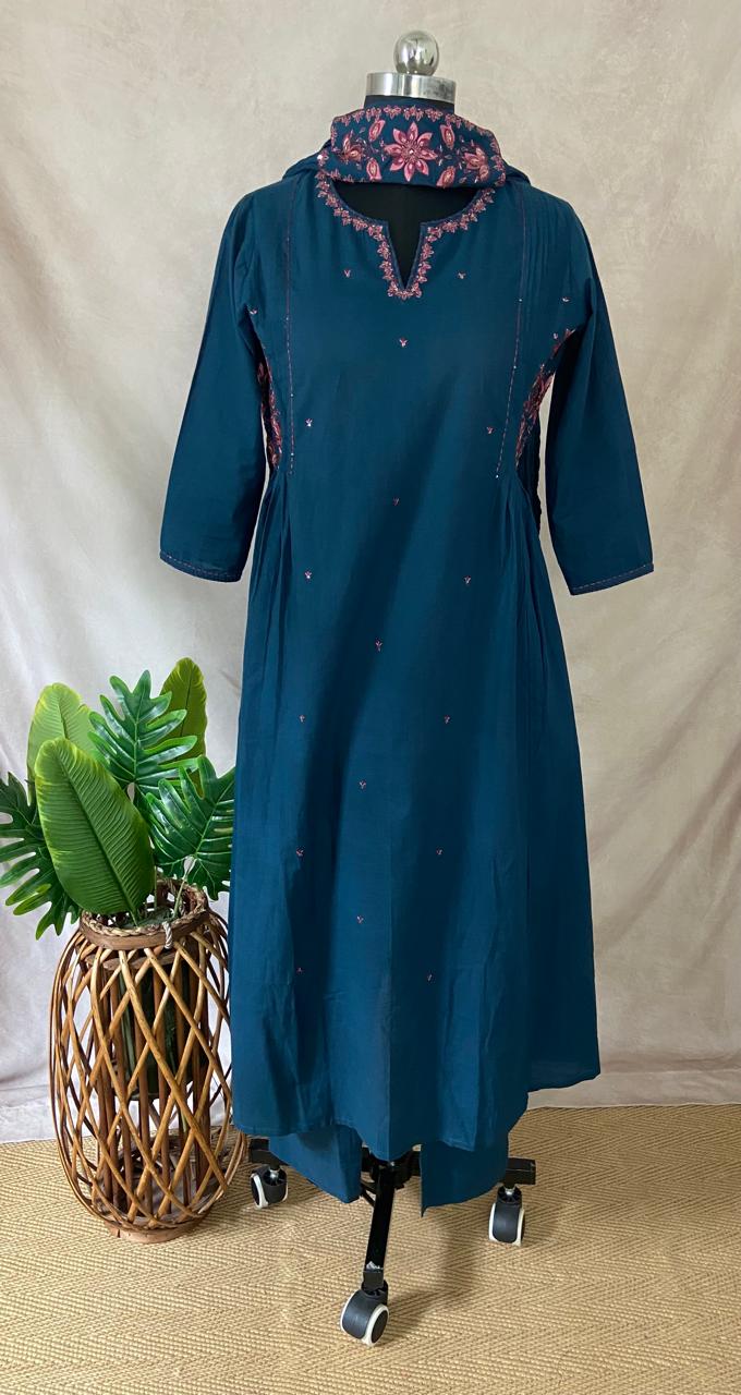 Blue anarkali kurta with dupatta and bottom