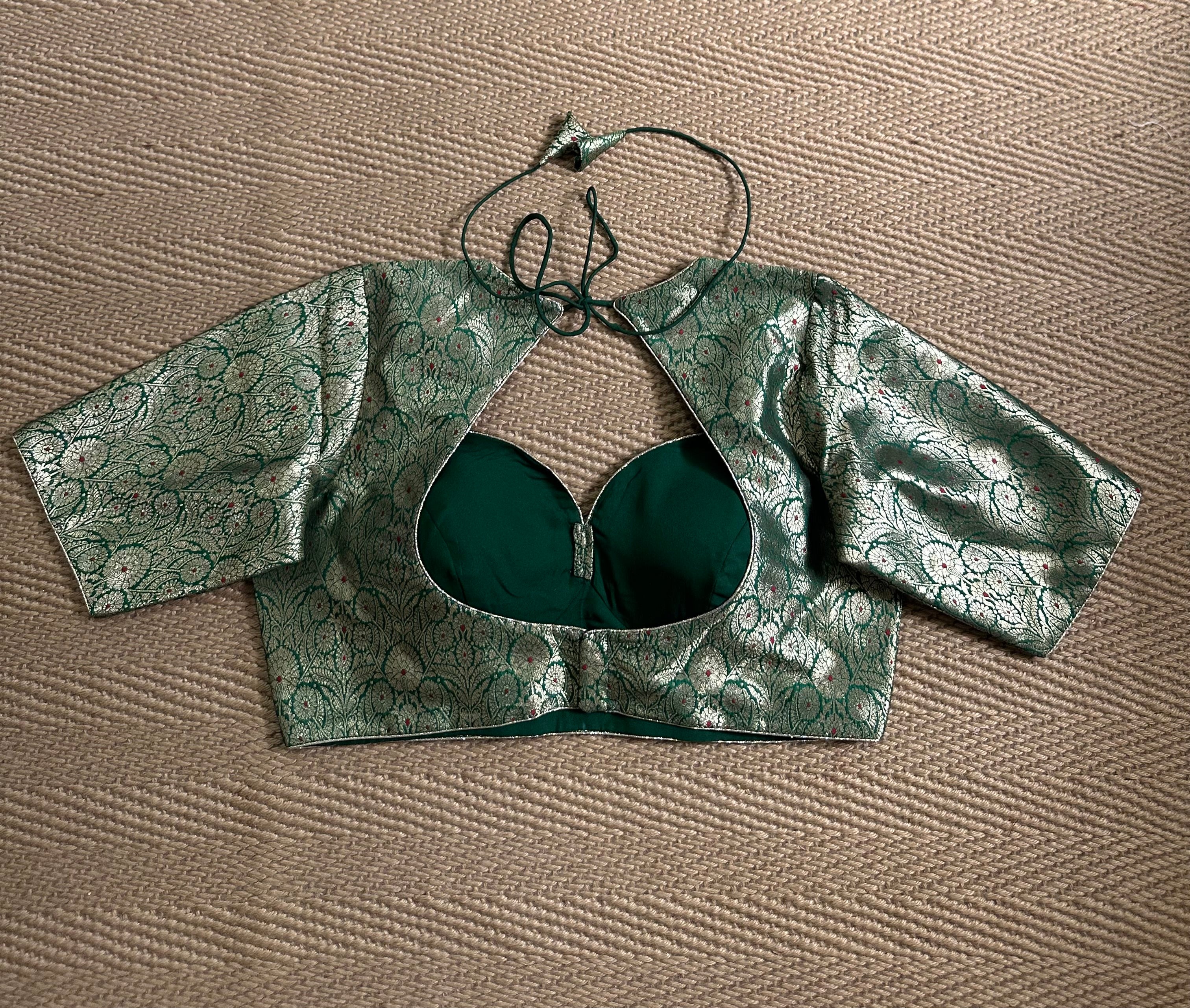 Bottle green Banarsi brocade blouse