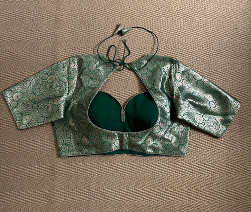 Bottle green Banarsi brocade blouse