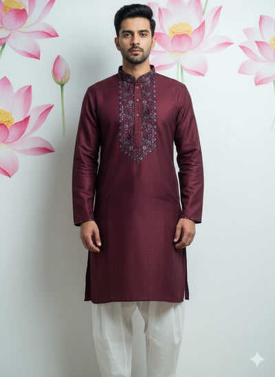 Maroon kurta with emroidery