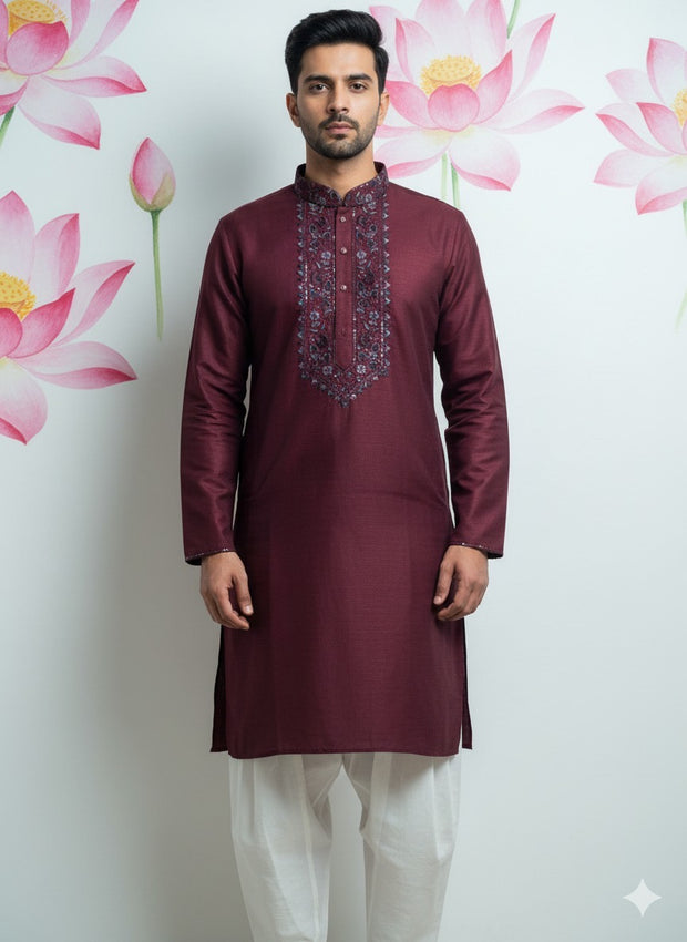 Maroon kurta with emroidery