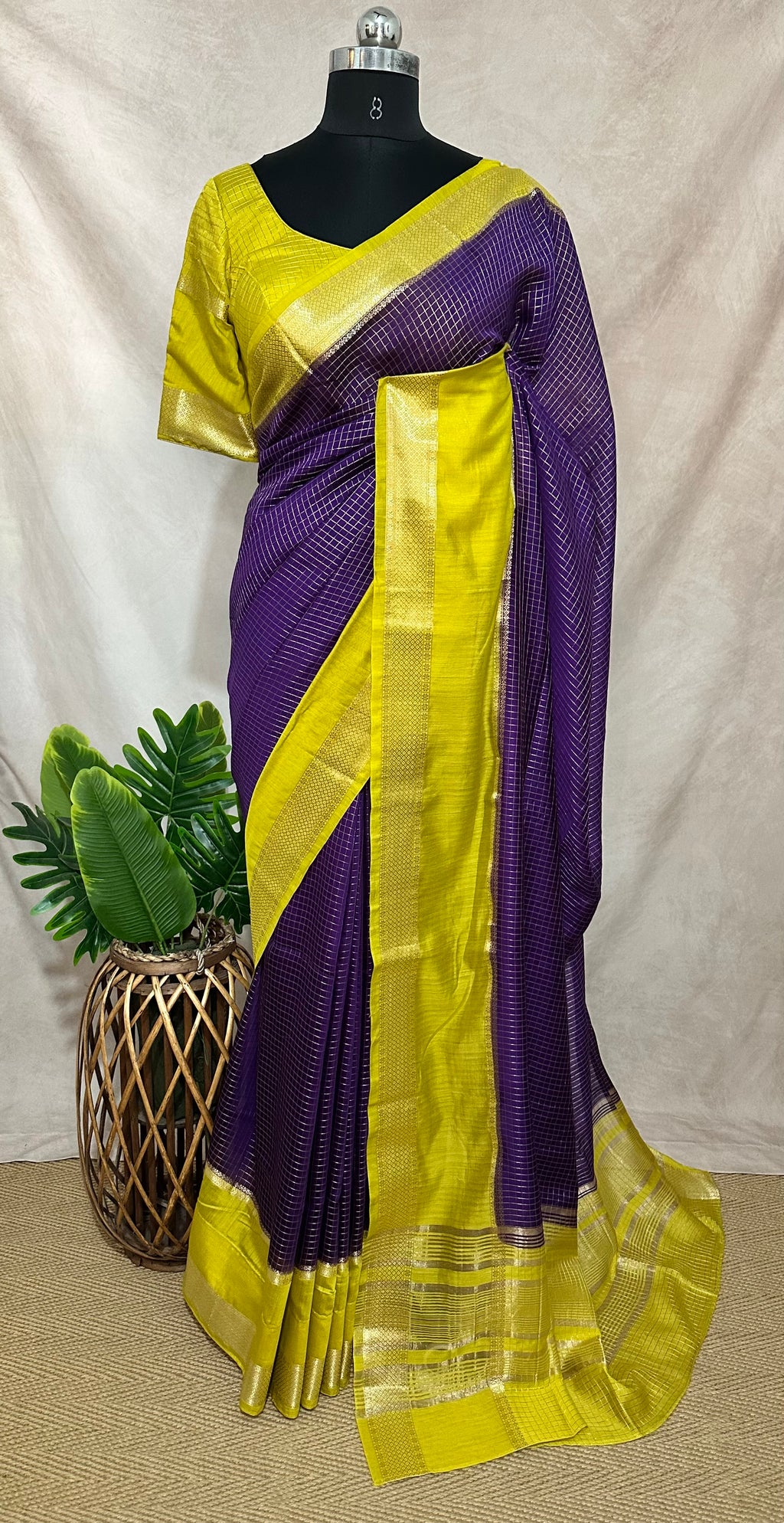 Semi mysore silk saree with stitched blouse