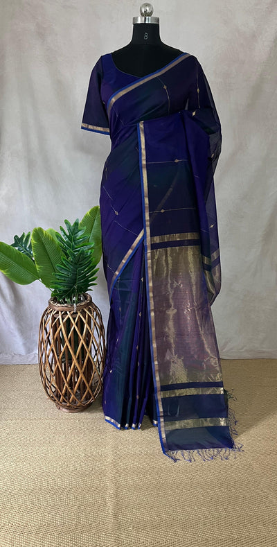 Purple double shaded Maheswari silk cotton saree with stitched blouse