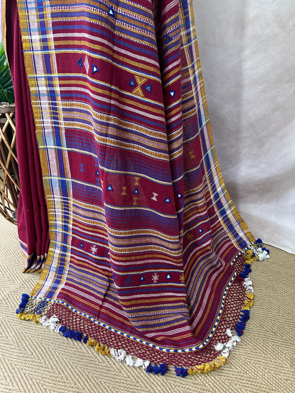 Organic Kala cotton handloom saree with mirror work , stitched blouse