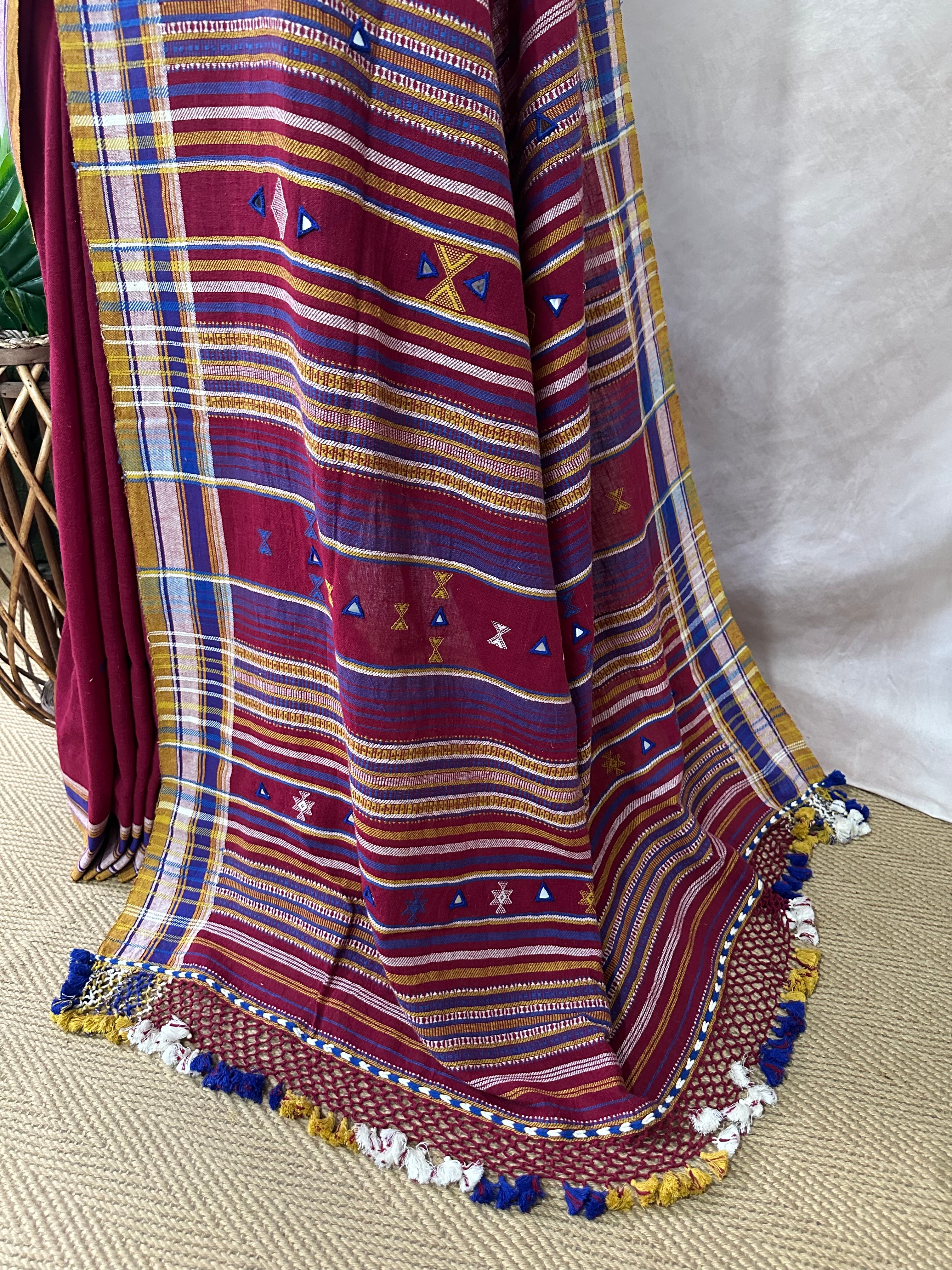 Organic Kala cotton handloom saree with mirror work , stitched blouse
