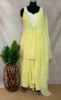 Yellow cotton kurti with bottom and dupatta