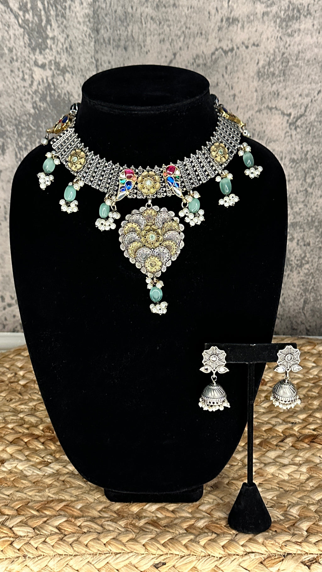 Dual tone necklace with jhumka