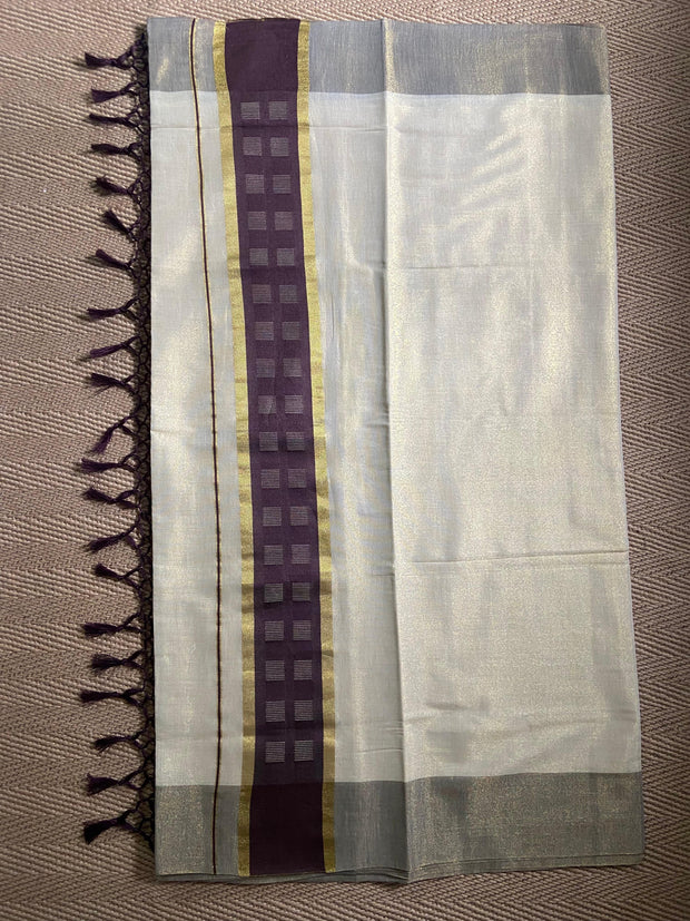 Tissue set saree with Brown border