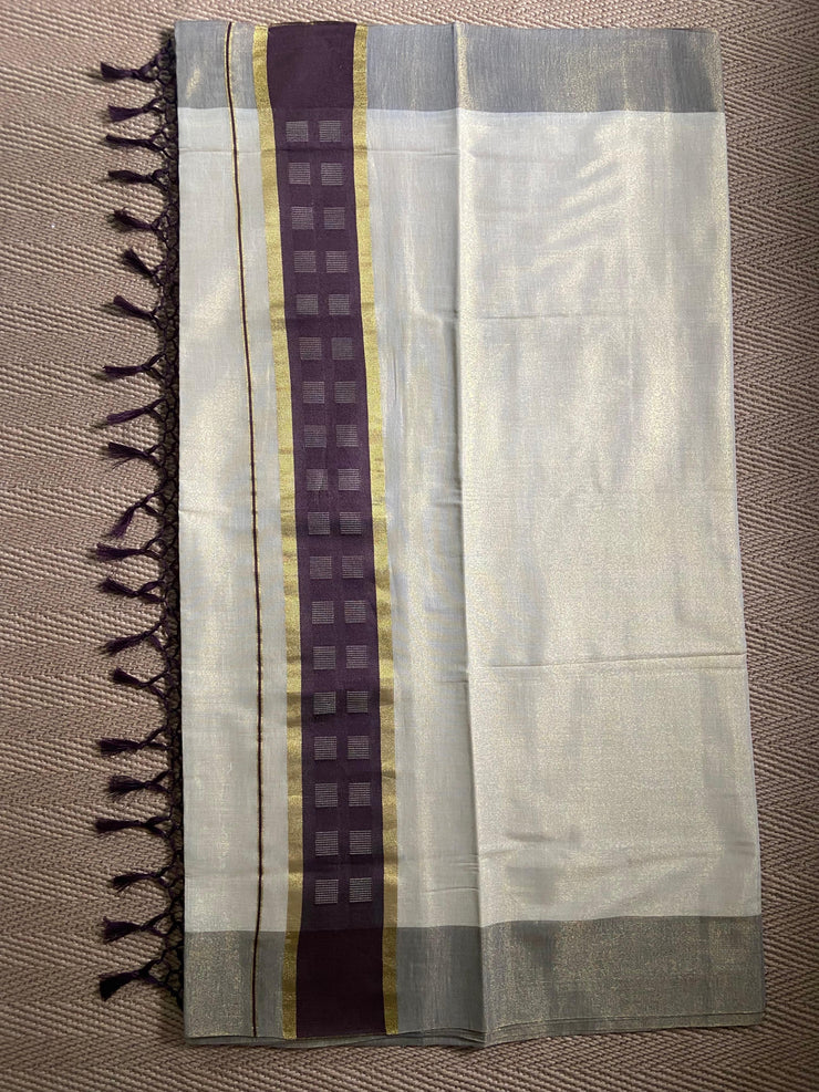 Tissue set saree with Brown border
