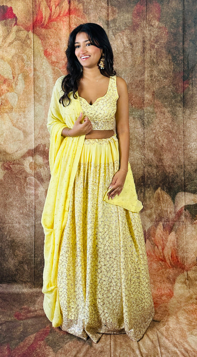 Yellow heavy sequins lehanga