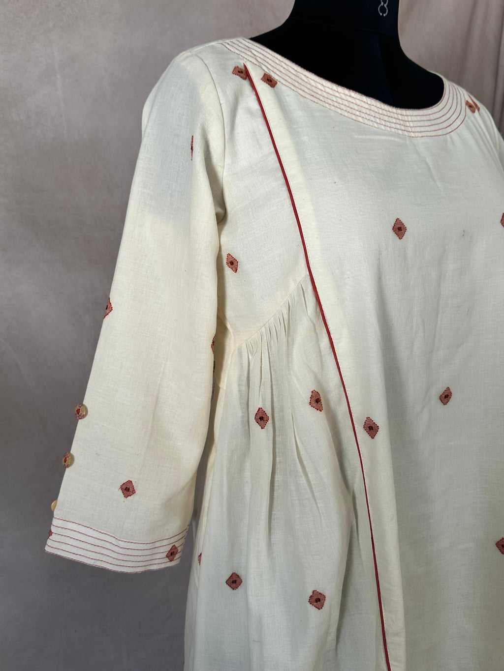 Off white jamdani cotton dress