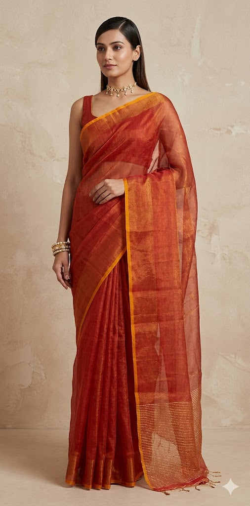 Pure Tissue linen tested Zari saree, no BP