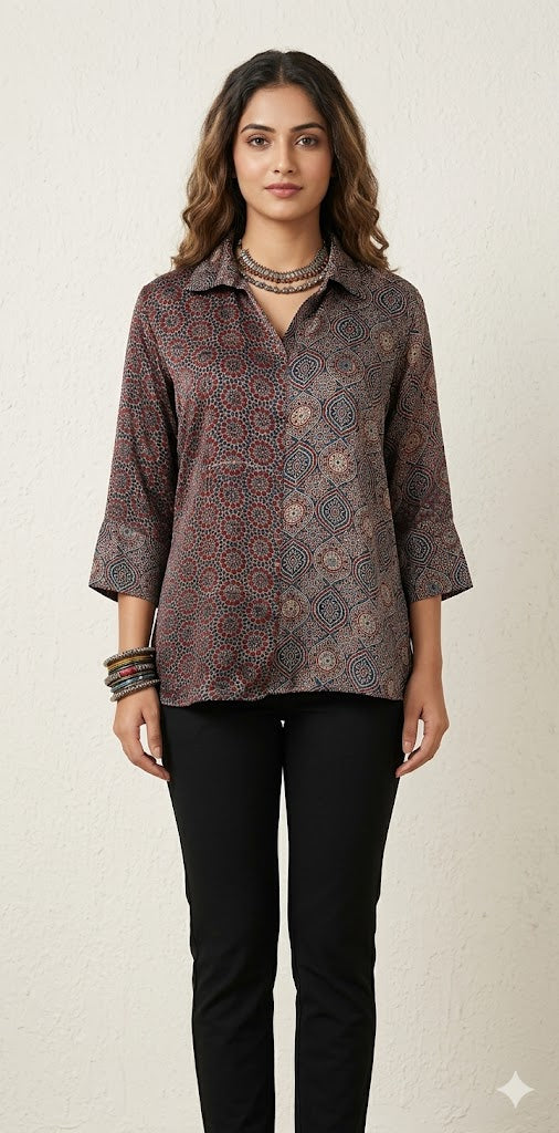 Pure Modal silk shirt with hand block print