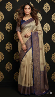 Pure silk Tussar Banarsi saree with stitched blouse