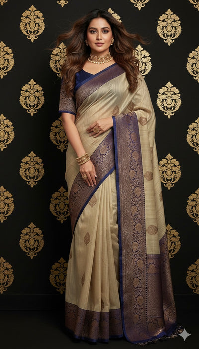 Pure silk Tussar Banarsi saree with stitched blouse