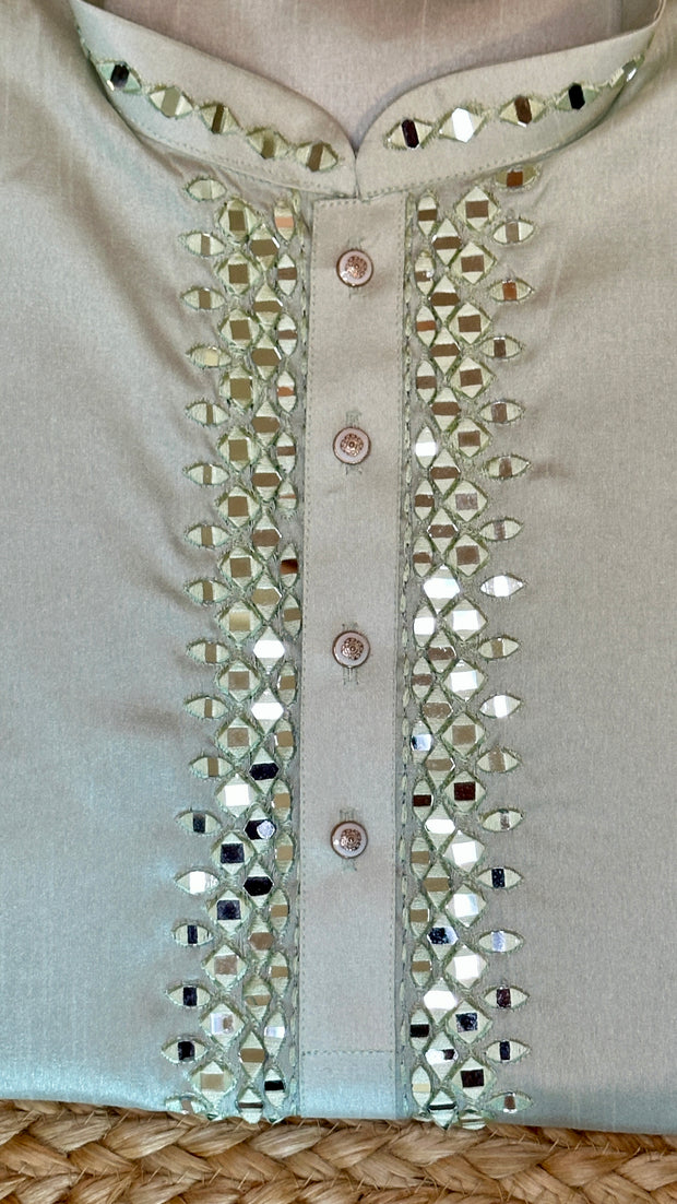 Light green kurta with Mirror work