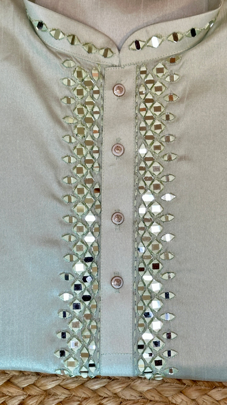 Light green kurta with Mirror work