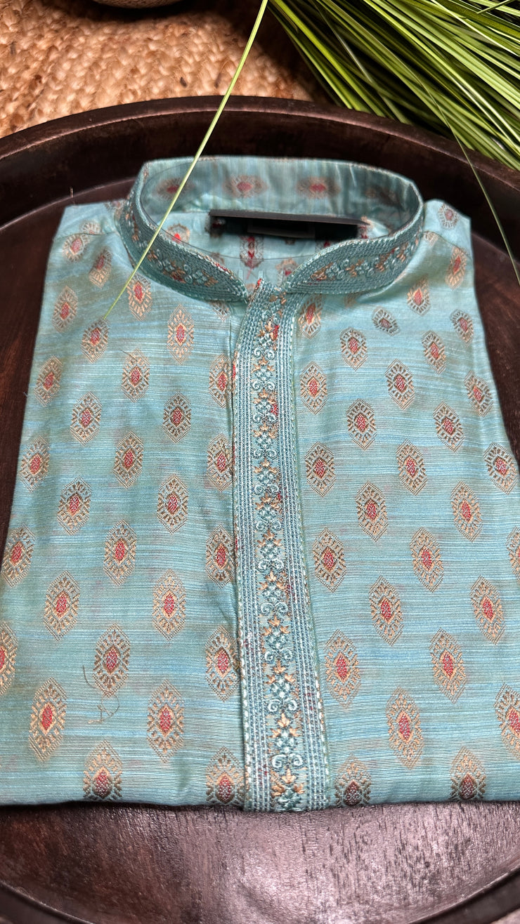 Light blue cotton silk kurta - 42