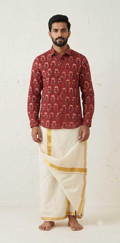 Ajrakh handblock printed shirts in pure Cotton