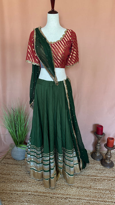 Dark Olive green 10 m flare skirt for garba with dupatta