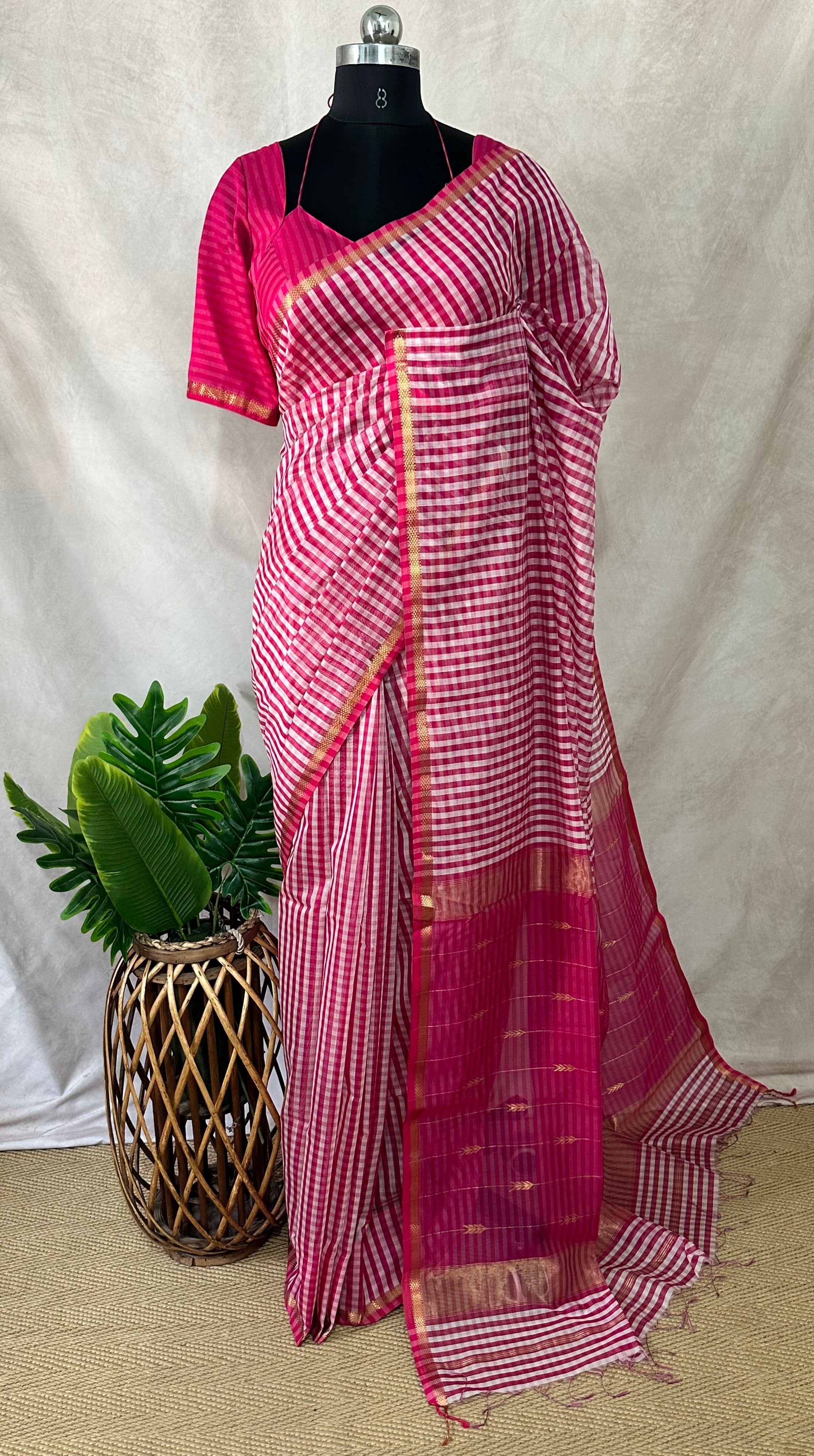 Maheshwari silk saree with stitched blouse